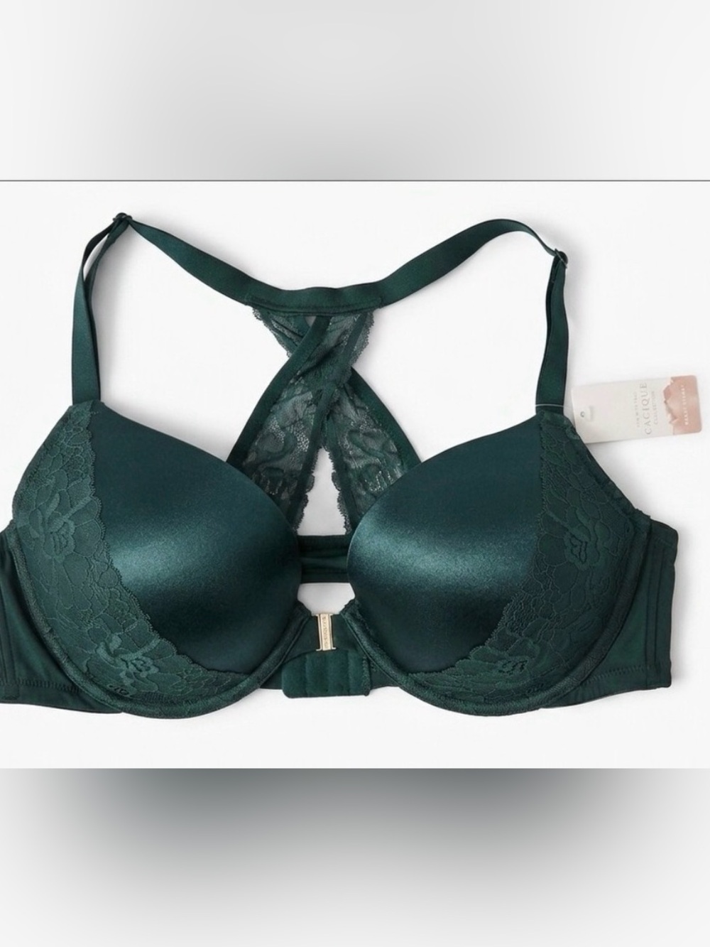 NWT Cacique Lane Bryant 46C Boost Plunge Bra Emerald Green Front Close Lace Race
